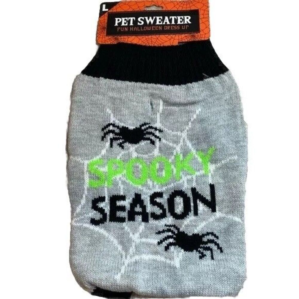 Pet Halloween Costume NWT Dog Sweater SPOOKY SEASON Cat Puppy Fall Gift Gray